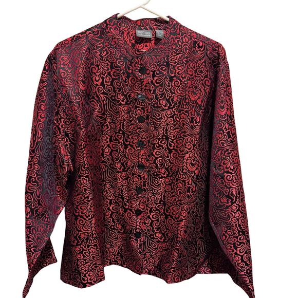 Chico's Additions Red Black Design Textured Button Up Jacket Sz 3 (XL) - Picture 1 of 8